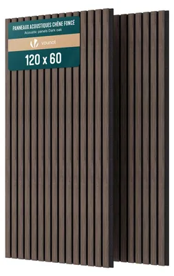 Productafbeelding van VOUNOT® Set van 2 akoestische panelen, 120 x 60 x 2,1 cm, akoestische wandpanelen met houtmotief, donkere eikenkleur