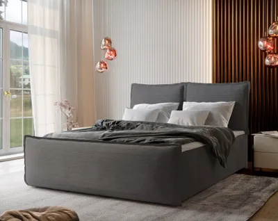 Produktbild von Masseno Boxspringbett MONTA 180x200 cm Komplett-Set mit Bonell Matratze und Topper, Polsterbett mit Bettkästen -Grau, LINCOLN 85