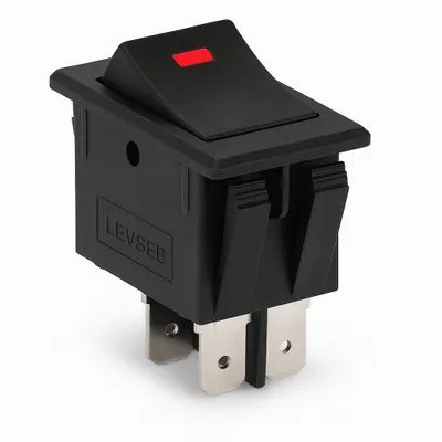 Produktbild von Kfz-Wippschalter 12V 35A, mit roter LED, Snap-in 20x34mm EIN/AUS 4-polig ASW-17D
