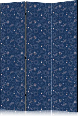 Produktbild von 3-teiliger Einseitiger Vlies Paravent - Cosmic Fantasy - Pattern with Suns Moons and Dragonflies on a Dark Background 135x172 cm Muster f-B-10168-z-a