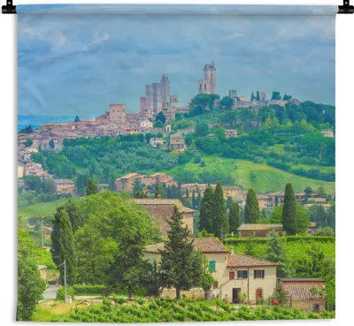 Produktbild von MuchoWow® Wandteppich Wandbehang Die Hügel von San Gimignano in der Toskana 60x60 cm Tapisserie Dekoration Wandtuch - Dekorationen - Wand Decke