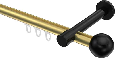 Produktbild von Interdeco Innenlaufstange / Gardinenstange mit Innenlauf Messing-Optik / Schwarz, Typ Prestige Luino (Kugel), 20 mm Ø 1-läufig, 220 cm