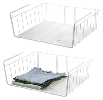 Image de eluno Maxi paniers d'armoire set de 2 avec étagères et protection anti-rayures, panier de rangement Organizer pour cuisine, garde-manger, bureau, bibliothèque, armoire, placards, salle de bain, étagère inférieure, blanc