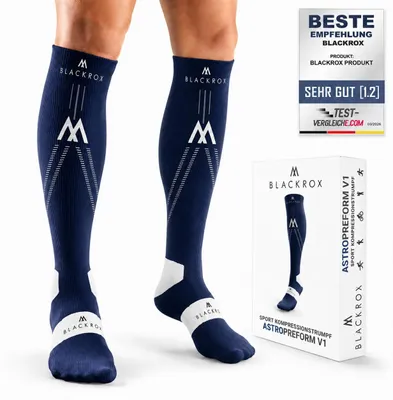 Produktbild von BLACKROX Kompressionsstrümpfe Sport Astropreform Kompressionssocken Vergleichssieger Sportkompressionsstrumpf Laufstrümpfe Fussball, Blau, Gr. S-M
