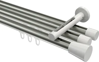 Produktbild von Interdeco Innenlaufstange / Gardinenstange mit Innenlauf Edelstahl-Optik / Weiß, Typ Siteno Sitra (Konus), 20 mm Ø 3-läufig, 220 cm