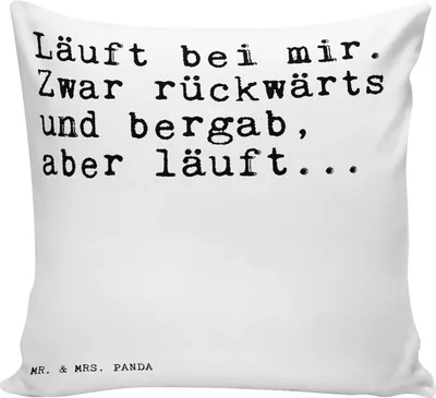 Produktbild von Mr. & Mrs. Panda Sofa Kissen Läuft bei mir. Zwar... - Weiß - Geschenk, Lustig, für, kuschelkissen 40x40, Spruch Sprüche Weisheiten Zitate Weisheit Worte, Sofakissen