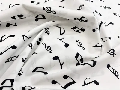 Baumwoll-Poplin-Stoff, schwarze Noten auf Elfenbein, 1 m