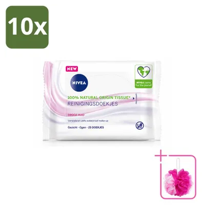 Imagen del producto de 10 toallitas limpiadoras suaves NIVEA para piel seca y sensible – Paquete económico – 10 unidades