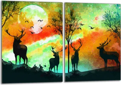 Produktbild von Herdabdeckplatten Set 2x40x52 cm Glaskeramikkochfeld Abdeckung Glas Spritzschutz, Reh Bunt