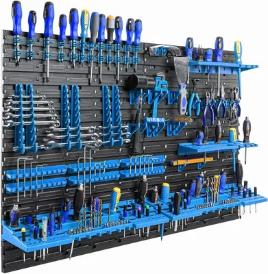 Productafbeelding van Famanu – Gereedschapswand met 2 sets gereedschapshouders, 115,8 x 78 cm, van kunststof, geschikt voor garage en werkplaats
