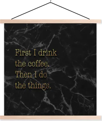 Produktbild von MuchoWow® Textilposter Zitate - Kaffee - Gold - Marmor 60x60 cm mit holzfarbenen Rahmen - Wanddekoration