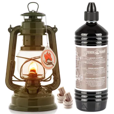 Produktbild von Feuerhand 276 Oliv Sturmlaterne + 1 Liter Öl + 2x Ersatzdocht