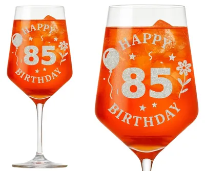 Produktbild von 1x Weinglas mit edler Gravur Happy Birthday für den 85. Geburtstag 350ml spülmaschinenfest