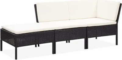 Produktbild von 3-tlg. Garten-Lounge-Set mit Auflagen Poly Rattan Schwarz