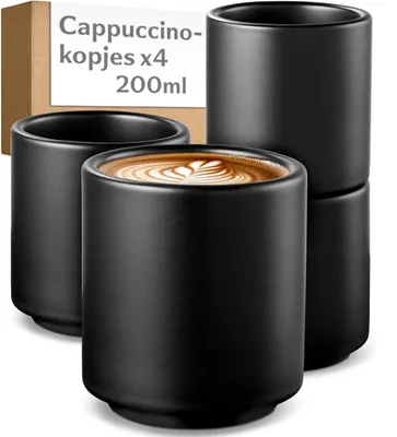 Immagine prodotto di Set di 4 tazze da cappuccino, nere, in Vetroceramica, capacità 200 ml
