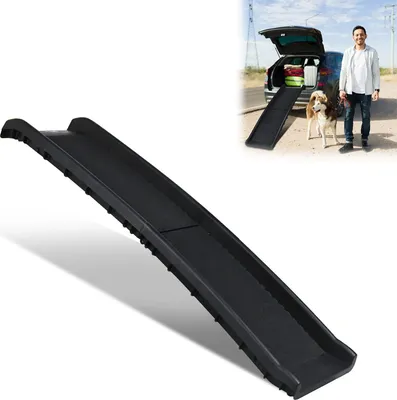 Produktbild von Sessamen-LP Hundetreppe, Hunderampe Auto Klappbar, Faltbare Kofferraum Einstiegshilfe, Kunststoff Hunde Auffahrrampe, Haustiertreppe für Große und Schwere Hunde, 156x40cm, Schwarz