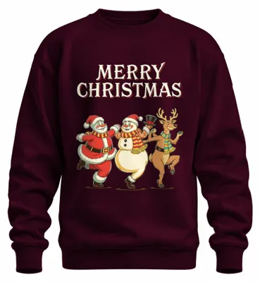 Produktbild von Merry Christmas Weihnachtsmann Schneemann Lustig Santa Claus Sweatshirt Pullover, Burgundy, XL