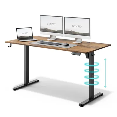 Produktbild von SENSE7 Nojo Höhenverstellbarer Schreibtisch 140x70 cm Elektrisch Dunkelbraun Gaming Tisch Computertisch Standing Desk Memory Funktion Holzoptik XXL