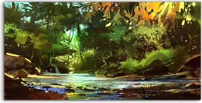 Produktbild von Coloray Canvas 120x60  Wandbild Leinwand Bilder abstrakt Dschungel tropisch Wald Wasser