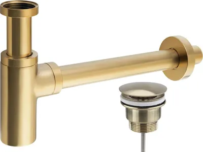 Produktbild von Waschtischsiphon 5/4", Abgang 32 Mm, Rund + Waschbeckenstöpsel 5/4'' Nicht Abschließbar, Pvd Gold Matt