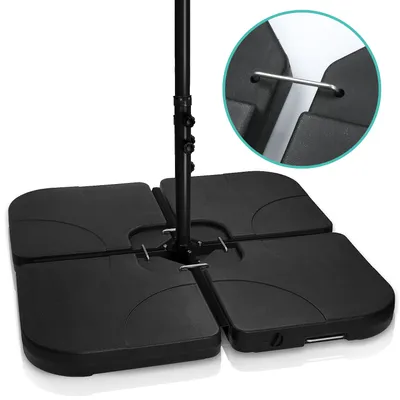 Image de Poids du parasol Lot de 4 Quad pour pied de parasol pouvant être rempli avec 60 litres d'eau ou 80 kg de sable Pied de parasol en plastique HDPE