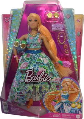 Obrázok produktu pre Mattel HHN14 Barbie Extra, bábika s farebnými kvetinovými šatami, oranžovými vlasmi, množstvom doplnkov a zvieratkom so slnečnými okuliarmi