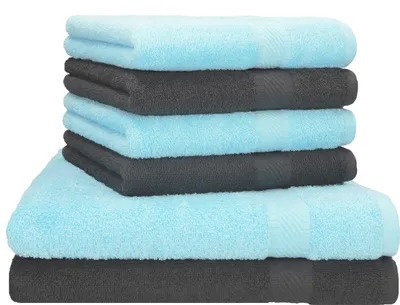 Produktbild von Betz 6-tlg. Set PALERMO - 2 Liegetücher 4 Handtücher 100% Baumwolle  Farbe: anthrazit / türkis
