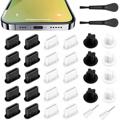 USB-C Staubschutz-Set, 20 Stück, Silikon, Schwarz+Weiß
