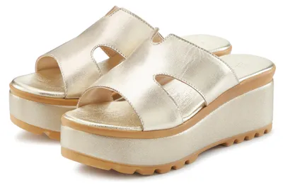 Produktbild von LASCANA Pantolette Sandale, Sommerschuh, Mule, offener Schuh, goldfarben Größe 38