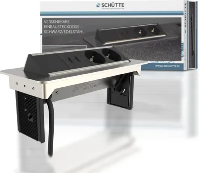 Produktbild von SCHÜTTE E2 versenkbare Steckdosenleiste, (2x USB & 2x 230 V Steckdosen),  Einbausteckdose zum Nachrüsten, Tischsteckdose