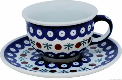 Produktbild von Original Bunzlauer Keramik Kaffeetasse Teetasse Ø10 cm klassisch 200 ml mit Unterschale Ø16 cm im Design 41