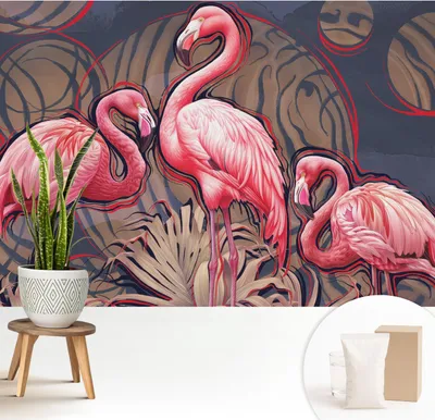Produktbild von Fototapete  - 208x146 cm - Tapete - Wandtapete - Wandbilder  - Dekofolie - Tapete Folie - Wand - Dekoration - Wohnzimmer - Rosa Flamingos