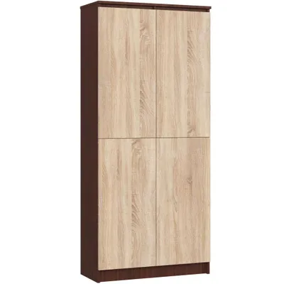 A tall, four-door cabinet with a wood-grain finish.
