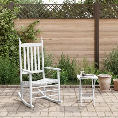 Produktbild von Langlebige Schaukelstuhl mit Klapptisch Weiß Massivholz Pappel Schaukelstühle Möbel2646987