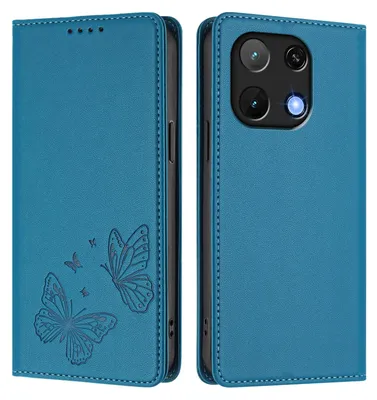 Image de Étui en cuir pour Umidigi Note 90, motif papillon, étui à rabat avec support, bleu