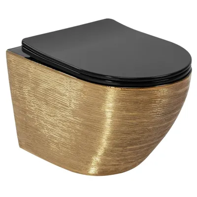 Produktbild von Wand WC Wandhängetoilette Toilettensitz Toilettenschüssel Hänge WC Schwarz- Gold
