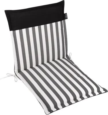 Produktbild von LILENO HOME Gartenstuhl Auflagen als [1er Set - Niedriglehner] in Streifen Schwarz - Uni Schwarz - bequeme Liegen als Sitzauflagen für Gartenmöbel - Stuhlkissen für Gartenstühle MALT