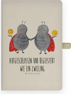 Produktbild von Mr. & Mrs. Panda Kladde Sternzeichen Zwilling - Transparent - Geschenk, Journal, notizbuch, Geburtstag Mai, Glückskäfer, Marienkäfer, Zwillingsschwester, Zwillinge