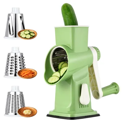 Image de Râpe à fromage avec manivelle, coupe-légumes avec 3 tambours en acier inoxydable, pour râper en toute sécurité et rapidement