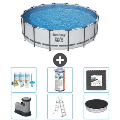 Obrázek produktu pro Kulatý bazén Bestway Steel Pro MAX - 488 x 122 cm - šedý - včetně čerpadla - žebříku - krytu pro údržbu - filtrace - dlažby