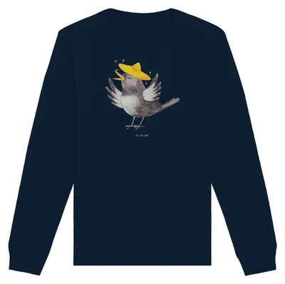 Produktbild von Mr. & Mrs. Panda Baumwoll Sweatshirt Rabe Sombrero Größe S - French Navy - Geschenk, Spruch Positiv, Bio Pullover, glücklich sein, Motivation, Vogel, Sweater, Pulli