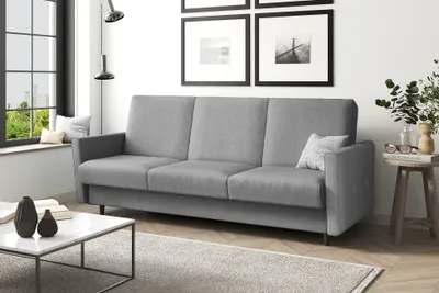 Produktbild von MEBLINI Sofa mit Schlaffunktion - Schlafcouch Ausziehbar - Schlafsofa mit Bettkasten - Sofabett - Couch mit Schlaffunktion - Klappsofa - ANDRES 2 - 218x87x93cm - Grau Webstoff