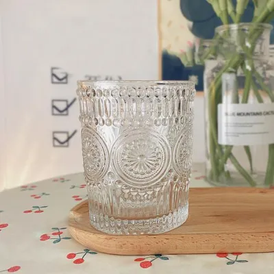 Produktbild von Sonnenblumenbecher Muster klarer Glas 4er Set Trinkgläser Wasserglas Saftglas Transparent Glasbecher 12.7*8cm