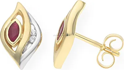 Produktbild von JuwelmaLux Ohrstecker 333 Gold und Weißgold mit echten Rubin und Zirkonia JL20-06-0503