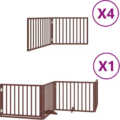 Zdjęcie produktu dla vidaXL 12-częściowa bramka dla psa z drzwiczkami składana brązowa 960 cm drewno topolowe