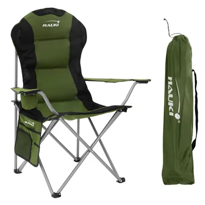 Produktbild von Hauki Campingstuhl faltbar, Khaki, Angelstuhl mit Getränkehalter & Tragetasche
