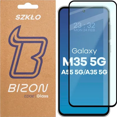 The image shows a product package on the left and a smartphone screen protector on a smartphone on the right.