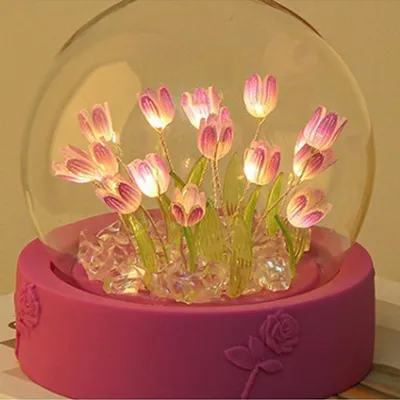 Produktbild von DIY-Tulpen-Nachtlicht, handgefertigte Möbeldekoration, künstliche Blume, Schlafzimmer-Tischlampe, Geschenk für Kinder, Paare und Freunde,purple