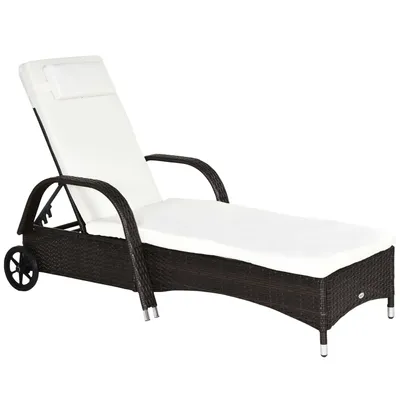 Produktbild von Outsunny Gartenliege Sonnenliege Rattanliege Gartenmöbel Liege mobil mit Kissen, Polyrattan+Metall, Kaffeebraun, 200x73x30-103cm