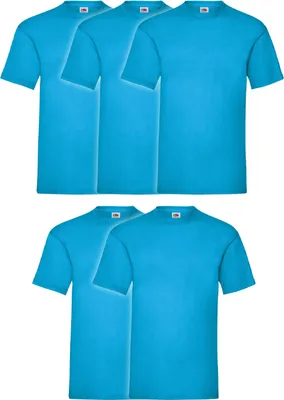 Produktbild von 5er Pack Fruit of the Loom Valueweight T-Shirt + GRATIS MyShirt Stoffbeutel Farbe: azurblau Größe: XL